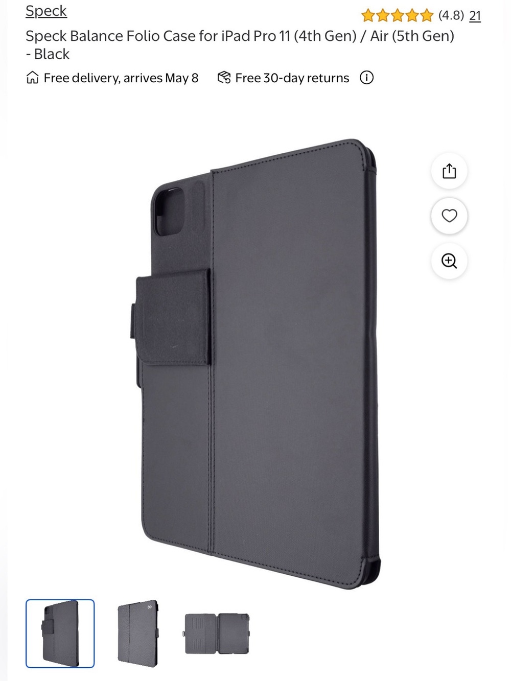 speck Black Folio Case for 11-inch Tablet with Magnetic Closure